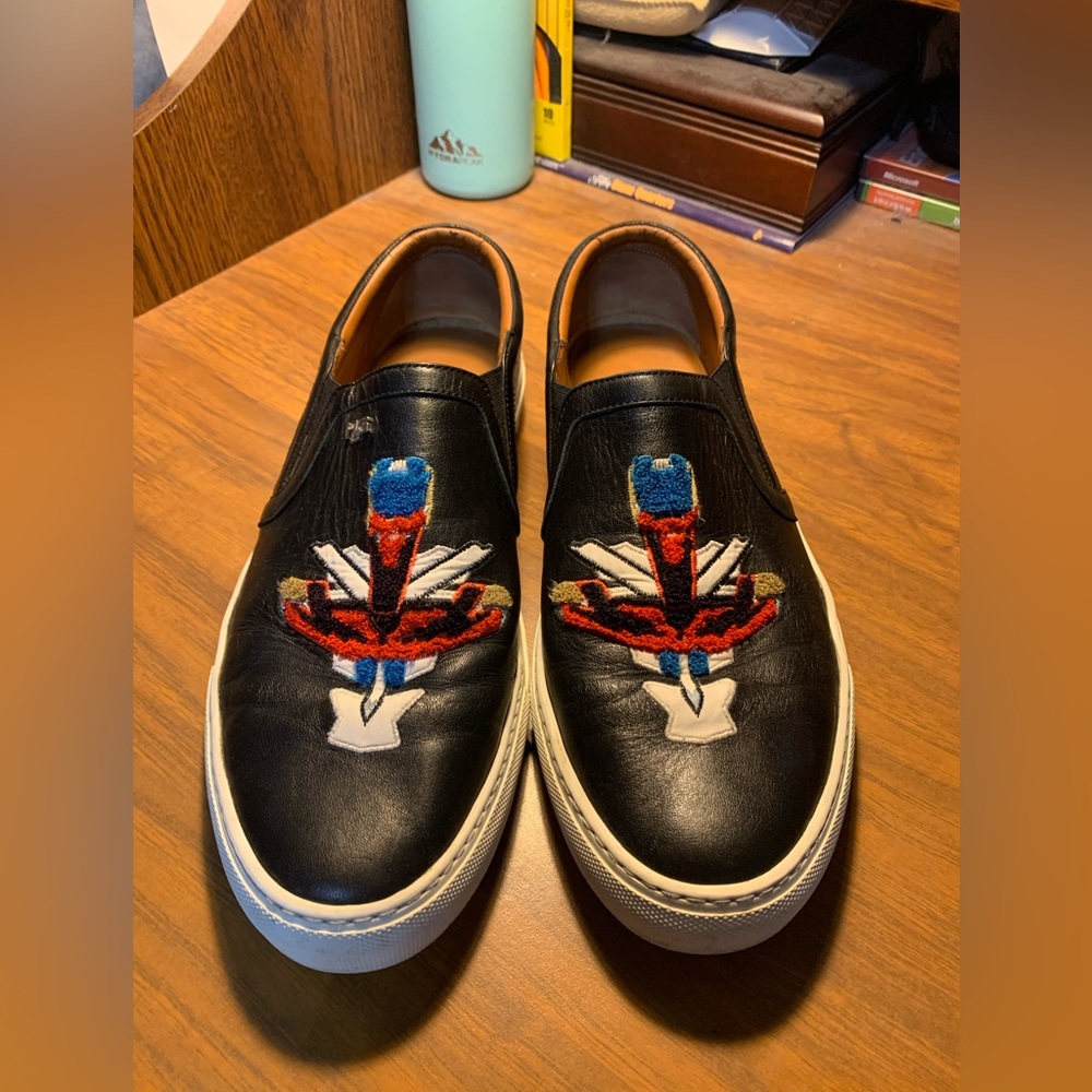 Givenchy Black Leather Embroidered Sneakers Size 11